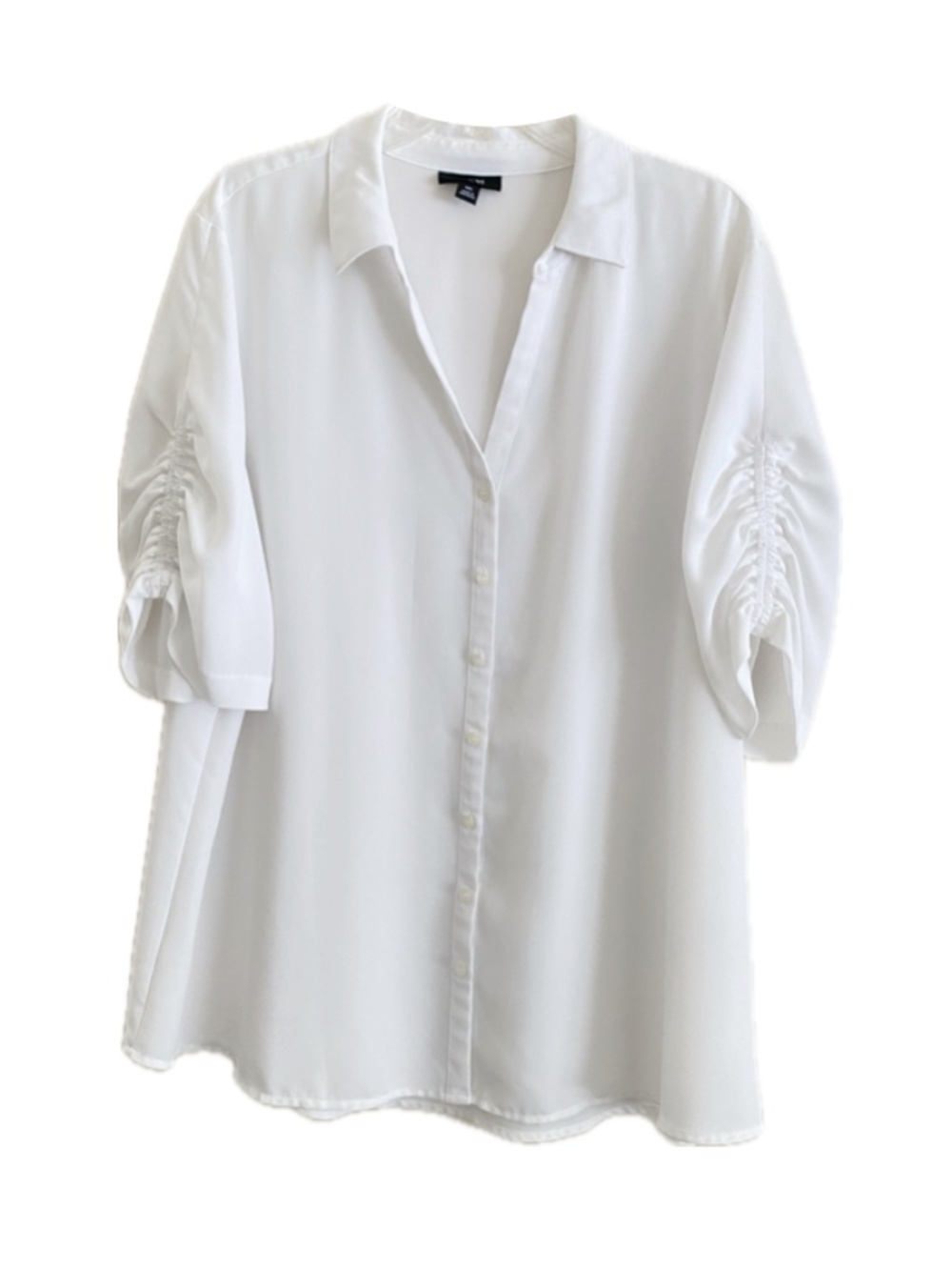 Alfani White V-Neck Button-down Blouse Size: XXL